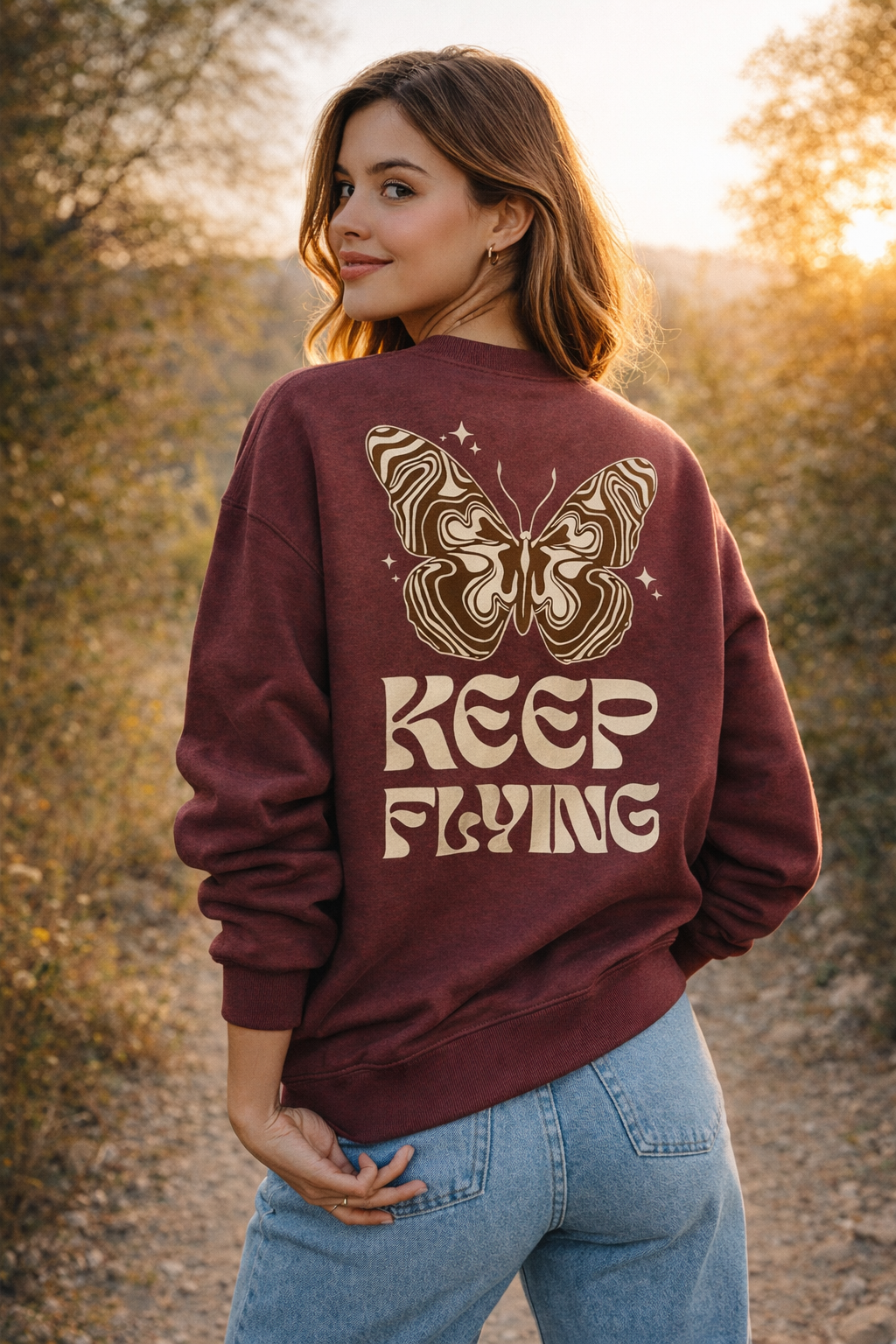 Keep Flying – Butterfly Back Print Sweatshirt