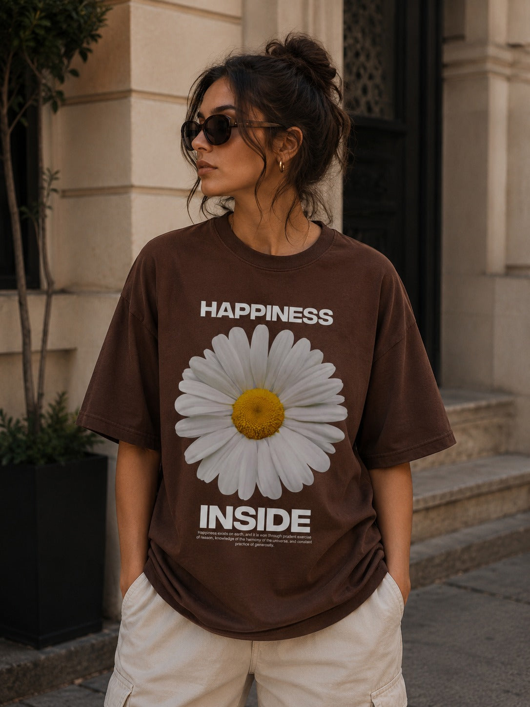 Happiness Inside Tee – Floral oversized positive vibes streetwear graphic tee new