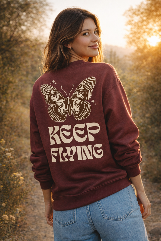Keep Flying – Butterfly Back Print Sweatshirt