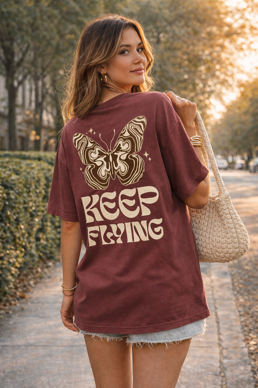 Keep Flying – Vintage Butterfly Oversized T-Shirt