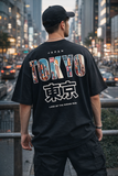 Tokyo Japan Oversized Graphic T-Shirt – Urban Streetwear Back Print Tee (Black)