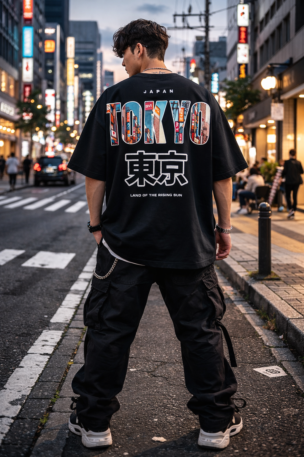 Tokyo Japan Oversized Graphic T-Shirt – Urban Streetwear Back Print Tee (Black)