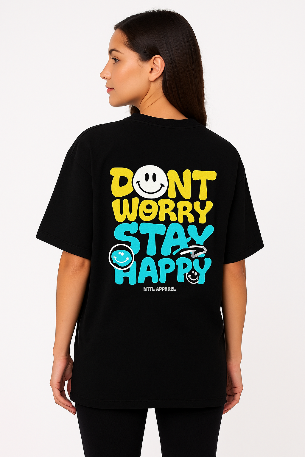 Stay Happy Smiley Oversized T-Shirt