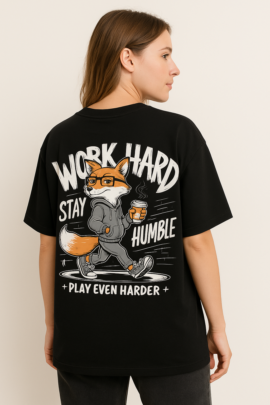 Work Hard Fox Oversized T-Shirt
