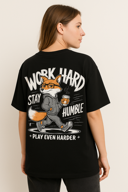 Work Hard Fox Oversized T-Shirt