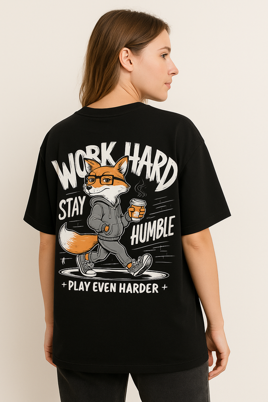 Work Hard Fox Oversized T-Shirt