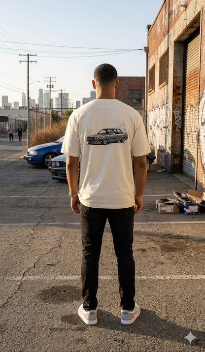 Classic car graphic oversized t-shirt with vintage streetwear back print design