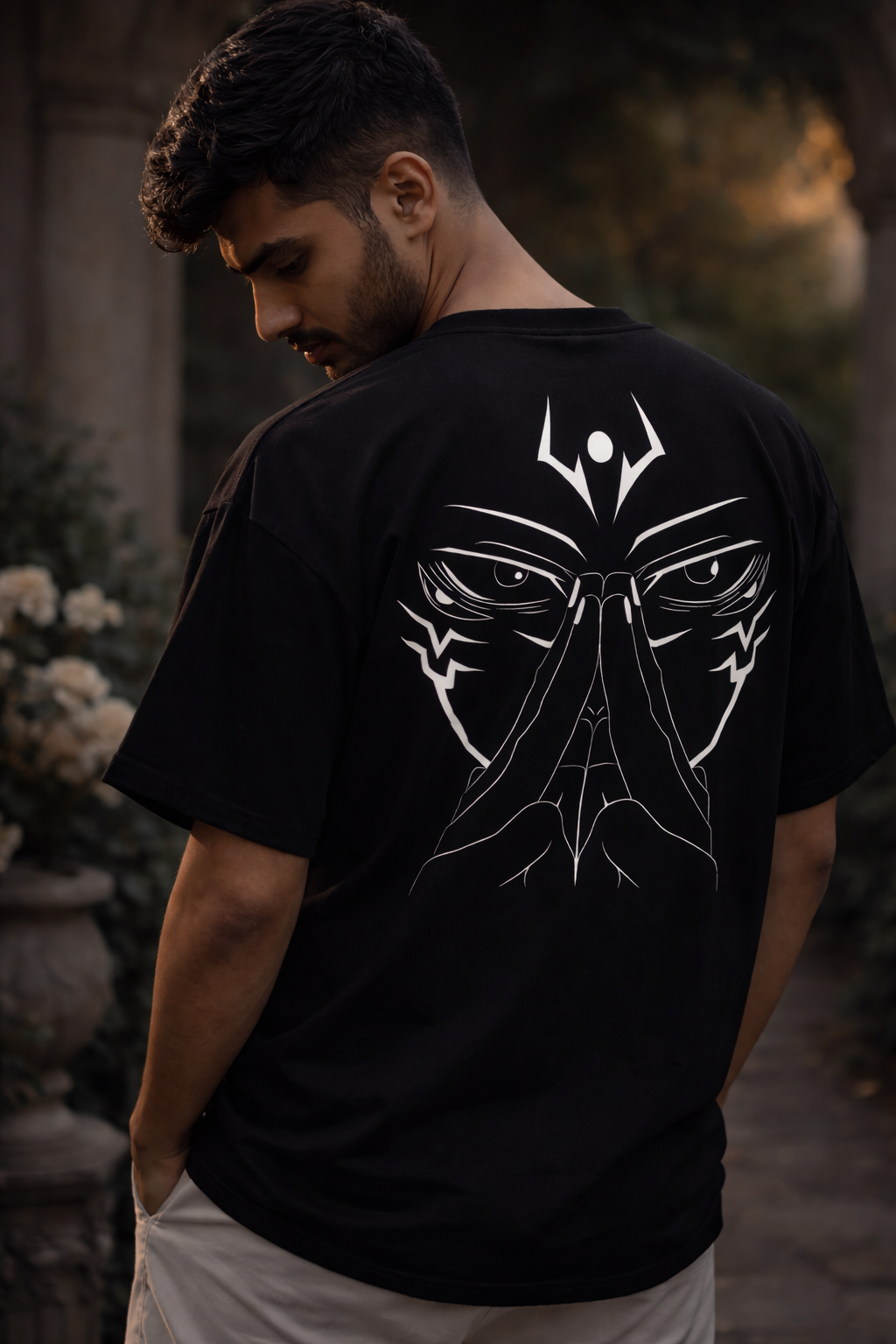Mystic Eyes Back Print Oversized T-Shirt for Men – Black Streetwear Graphic Tee