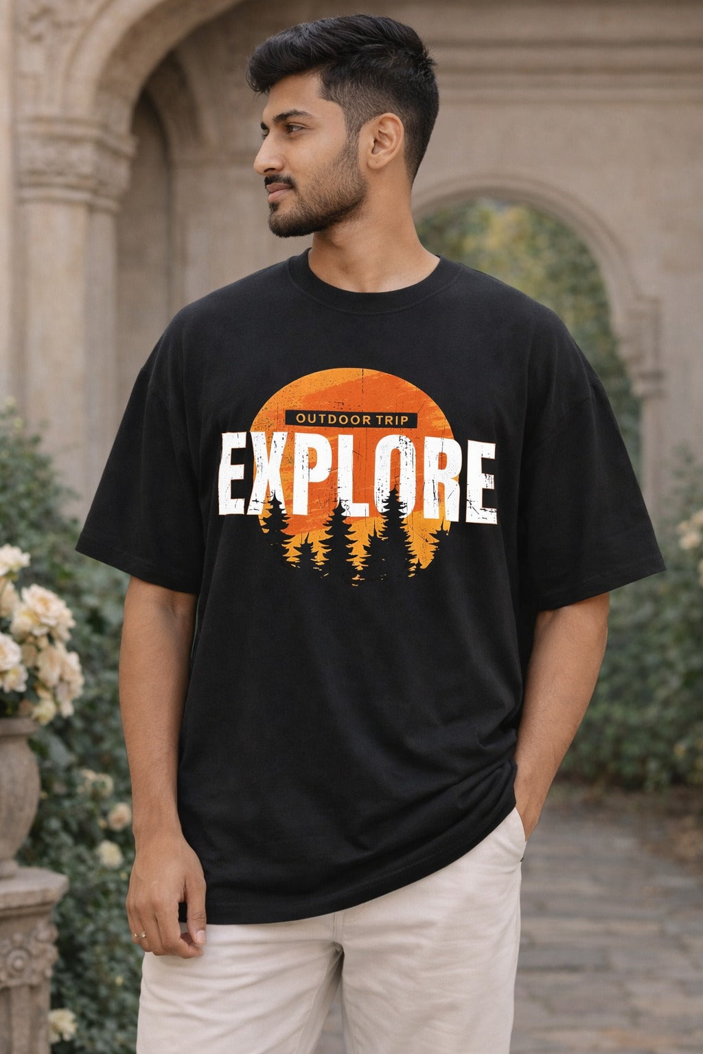 Explore Outdoor Trip Oversized T-Shirt for Men – Black Graphic Travel Tee