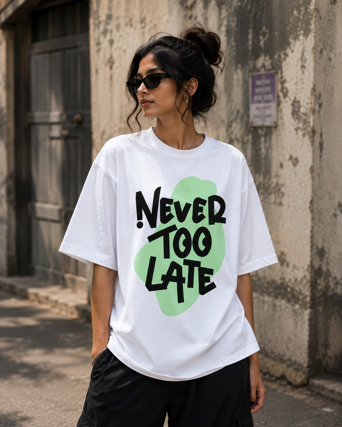 Nothing Good Comes Easy bold typography graphic print – white oversized premium cotton t shirt