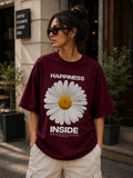 Happiness Inside Tee – Floral oversized positive vibes streetwear graphic tee