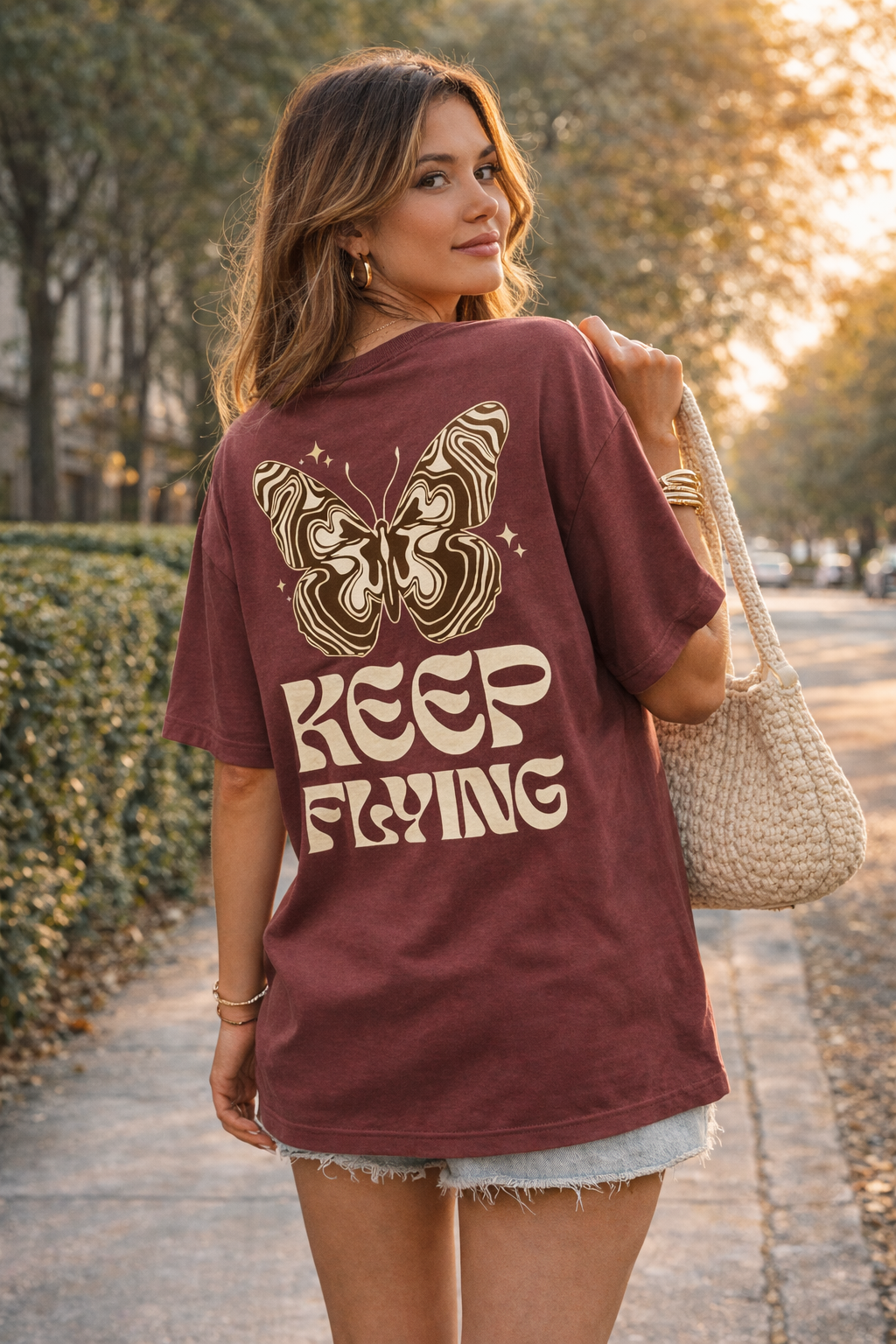 Keep flying vintage butterfly oversized graphic t-shirt streetwear design