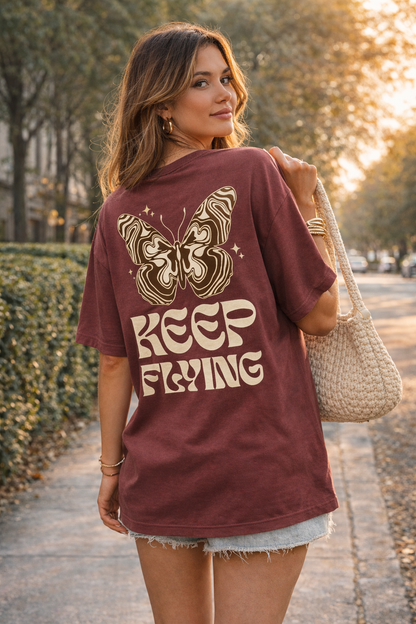 Keep flying vintage butterfly oversized graphic t-shirt streetwear design